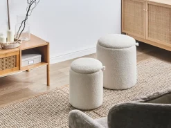 Set di 2 pouf contenitore BEREA Bouclé Bianco sporco