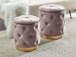 Set di 2 pouf contenitore PUEBLO Velluto Tortora