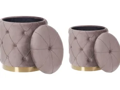 Set di 2 pouf contenitore PUEBLO Velluto Tortora