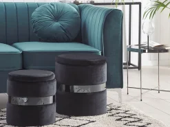 Set di 2 pouf contenitore DORIS Velluto Nero