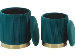 Set di 2 pouf contenitore MIRAMAR Velluto Foglia di tè
