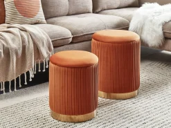 Set di 2 pouf contenitore MIRAMAR Velluto Arancione