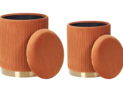 Set di 2 pouf contenitore MIRAMAR Velluto Arancione