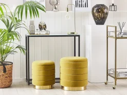 Set di 2 pouf contenitore GARLAND Velluto Senape