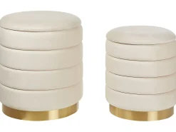 Set di 2 pouf contenitore GARLAND Velluto Beige chiaro