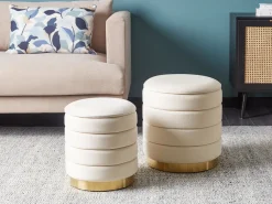 Set di 2 pouf contenitore GARLAND Velluto Beige chiaro