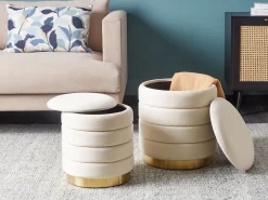 Set di 2 pouf contenitore GARLAND Velluto Beige chiaro