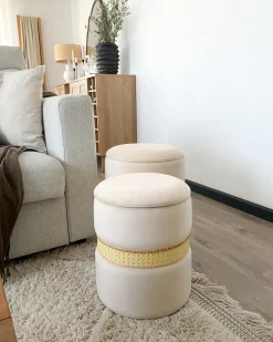 Set di 2 pouf contenitore MEDFORD Velluto Beige chiaro