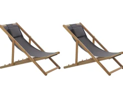 Set di 2 sedie a sdraio pieghevoli AVELLINO con Tessuti di Ricambio Legno d'acacia Marrone scuro