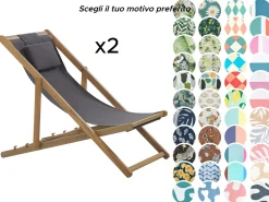 Set di 2 sedie a sdraio pieghevoli AVELLINO con Tessuti di Ricambio Legno d'acacia Marrone scuro