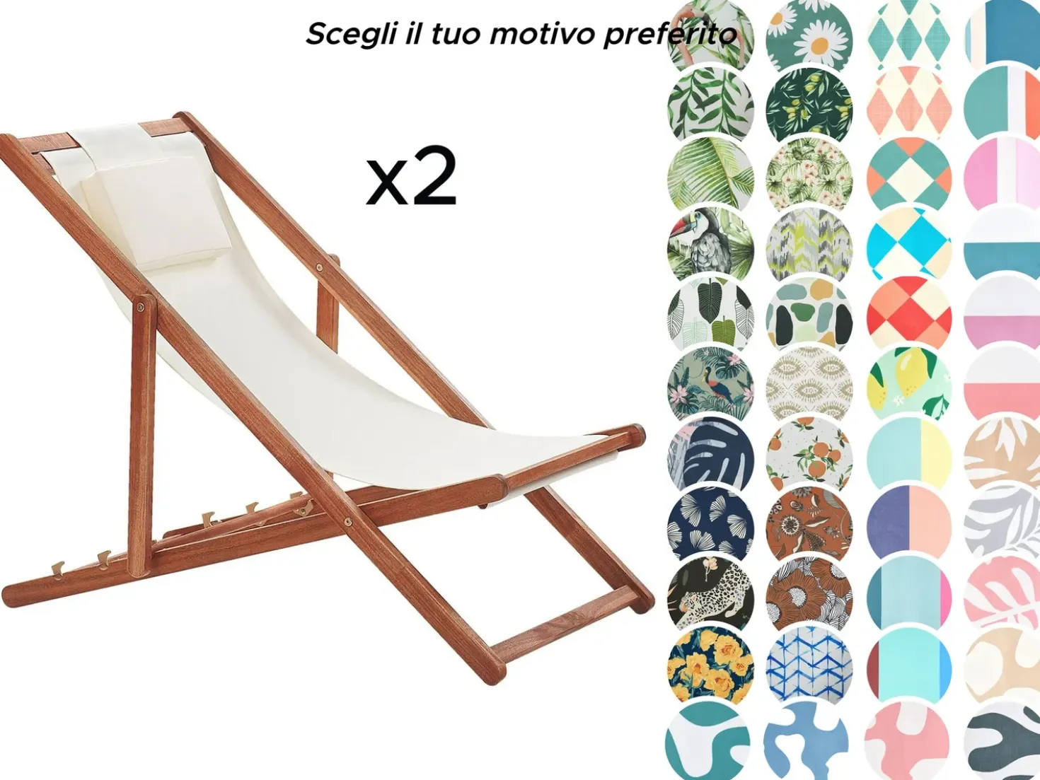 Set di 2 sedie a sdraio pieghevoli AVELLINO con Tessuti di Ricambio Legno d'acacia Marrone scuro