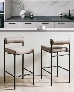 Set di 2 sedie alte AMAYA Tessuto Tortora