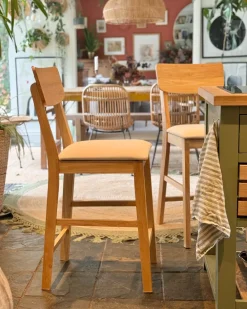 Set di 2 sedie alte AMBLER Legno Marrone chiaro/Beige
