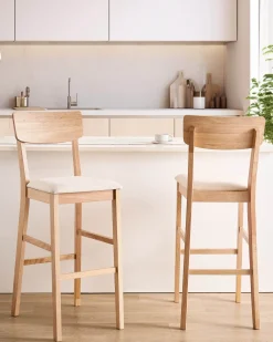 Set di 2 sedie alte AMBLER Legno Marrone chiaro/Beige