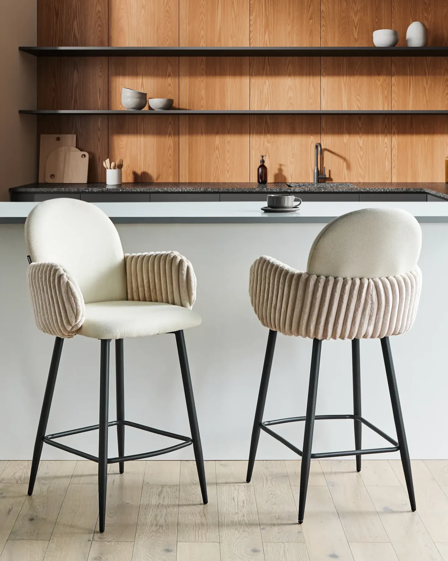 Set di 2 sedie alte AMITY Tessuto Beige chiaro