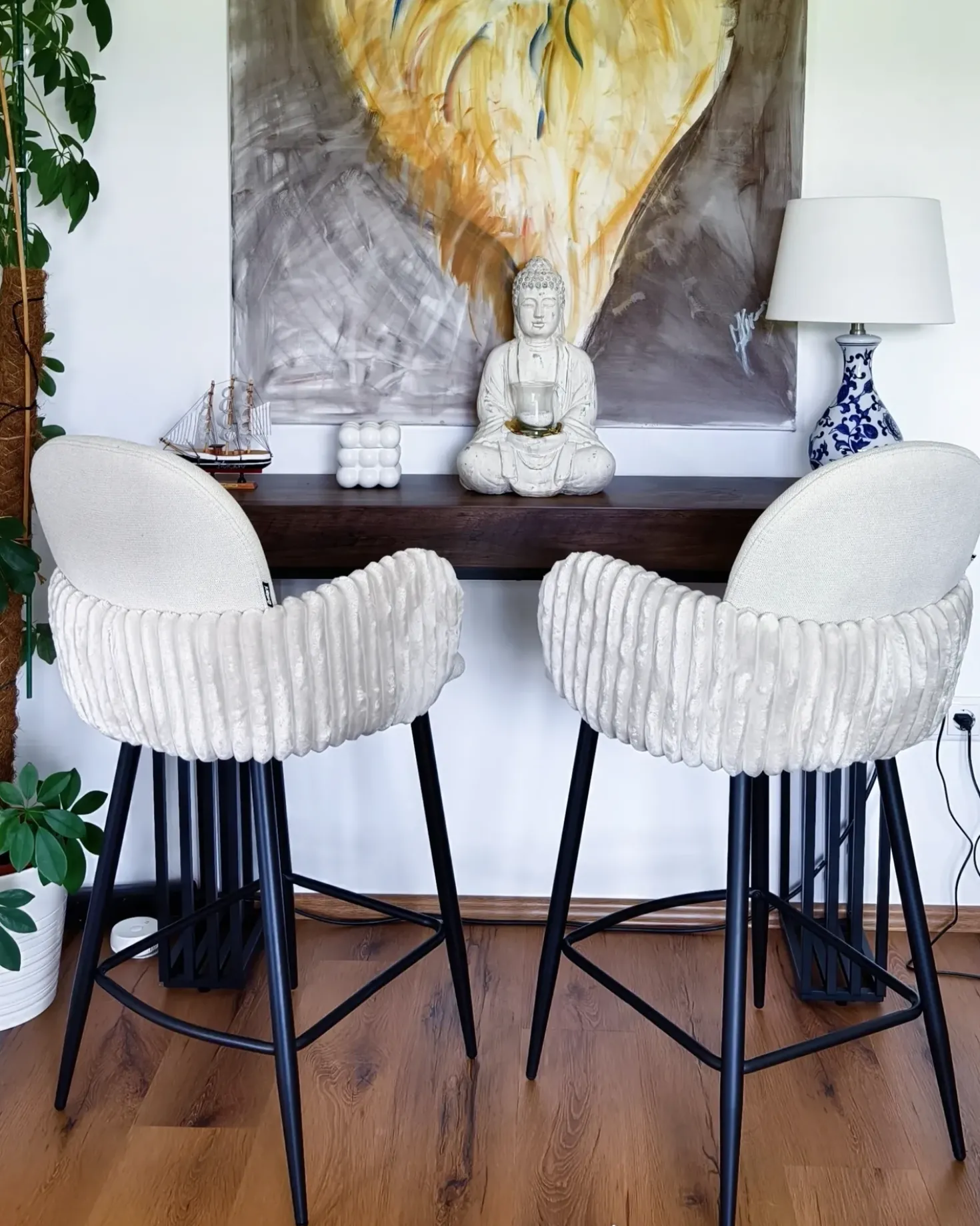 Set di 2 sedie alte AMITY Tessuto Beige chiaro