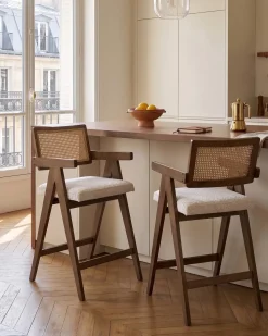 Set di 2 sedie alte AVA Legno Marrone/Beige chiaro