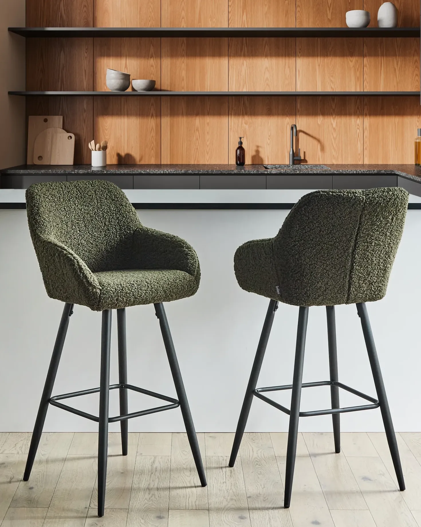 Set di 2 sedie alte CASMALIA Bouclé Verde scuro
