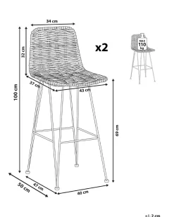 Set di 2 sedie alte CASSITA Rattan Nero