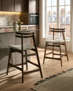 Set di 2 sedie alte CYNTHIANA Legno Marrone/Beige chiaro