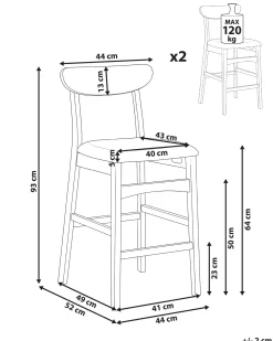 Set di 2 sedie alte DOYLE Legno Marrone/Beige chiaro