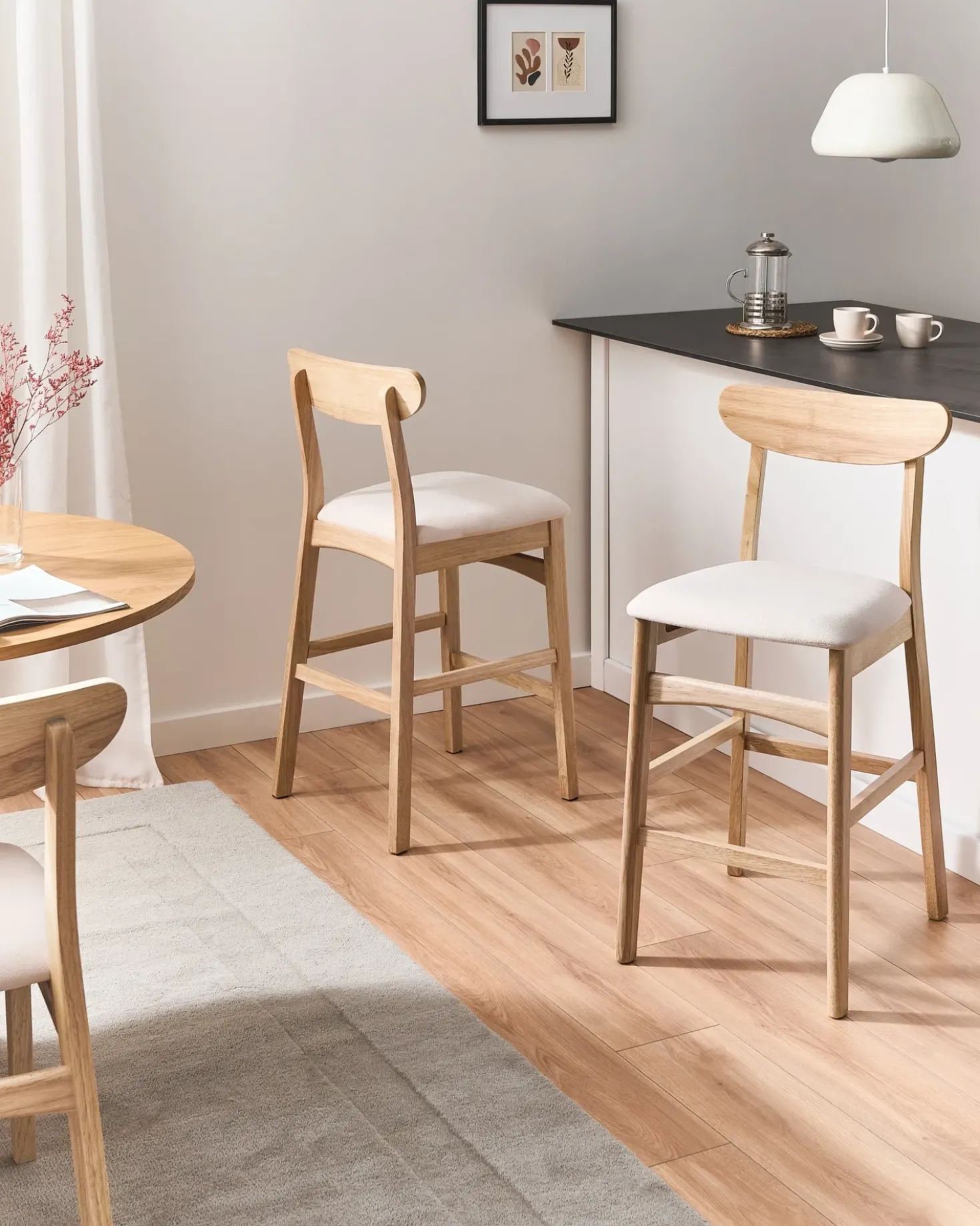 Set di 2 sedie alte DOYLE Legno Marrone chiaro/Beige chiaro
