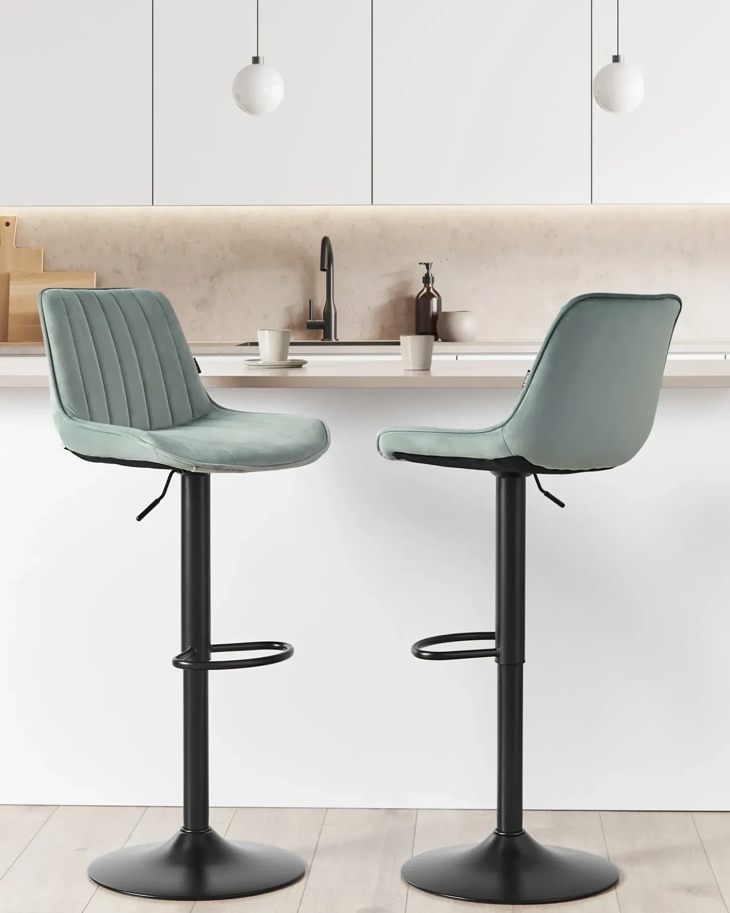 Set di 2 sedie alte DUBROVNIK Velluto Verde menta