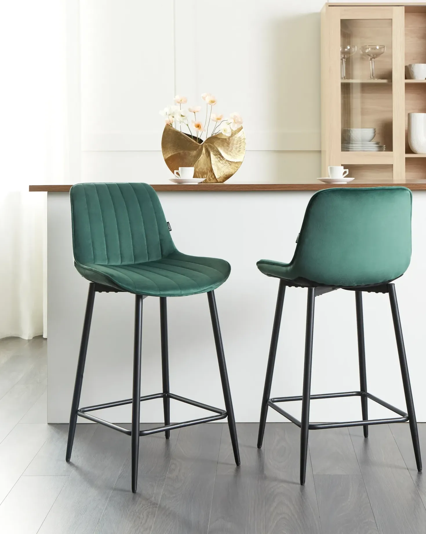 Set di 2 sedie alte DUBROVNIK Velluto Verde smeraldo