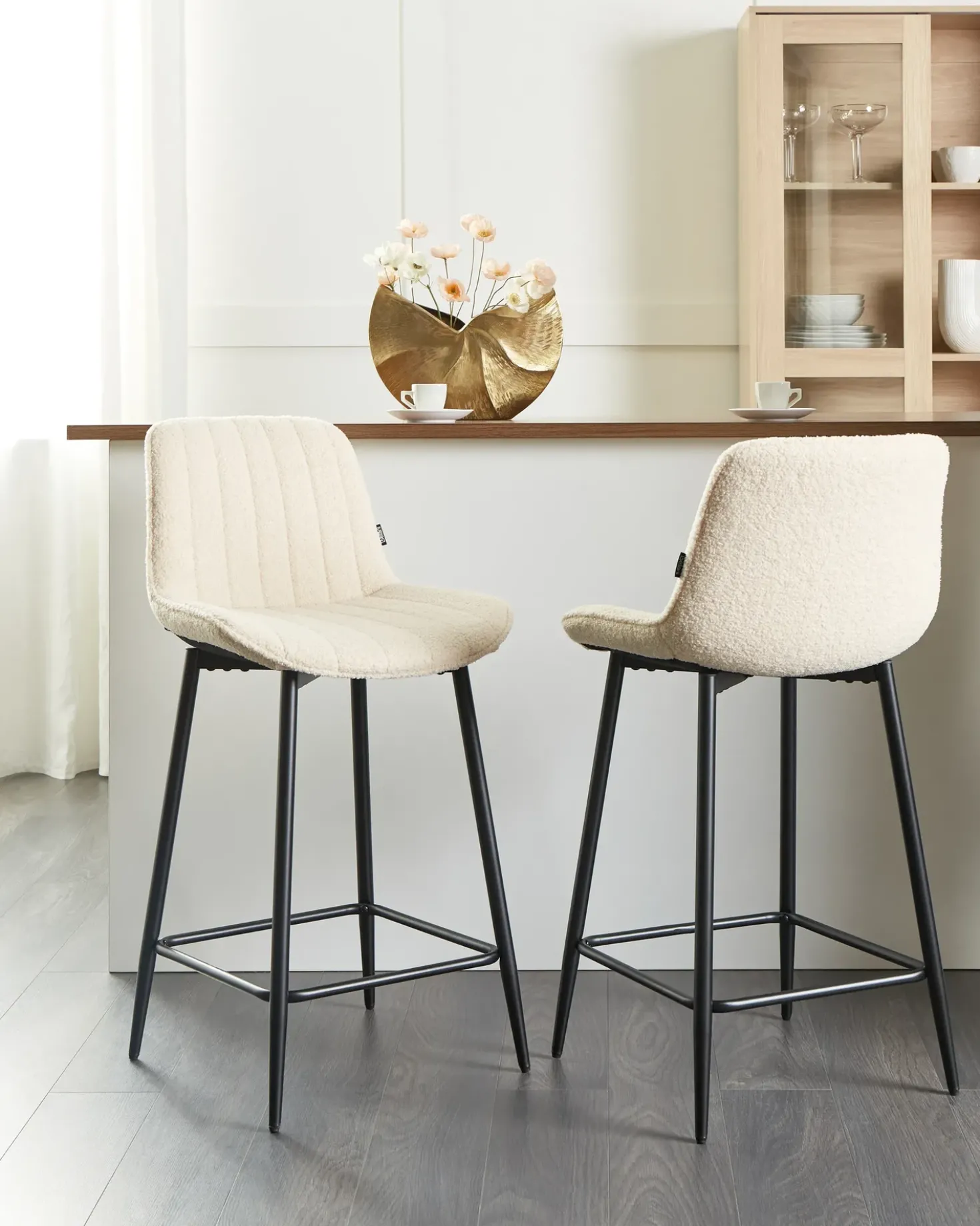 Set di 2 sedie alte DUBROVNIK Bouclé Beige chiaro