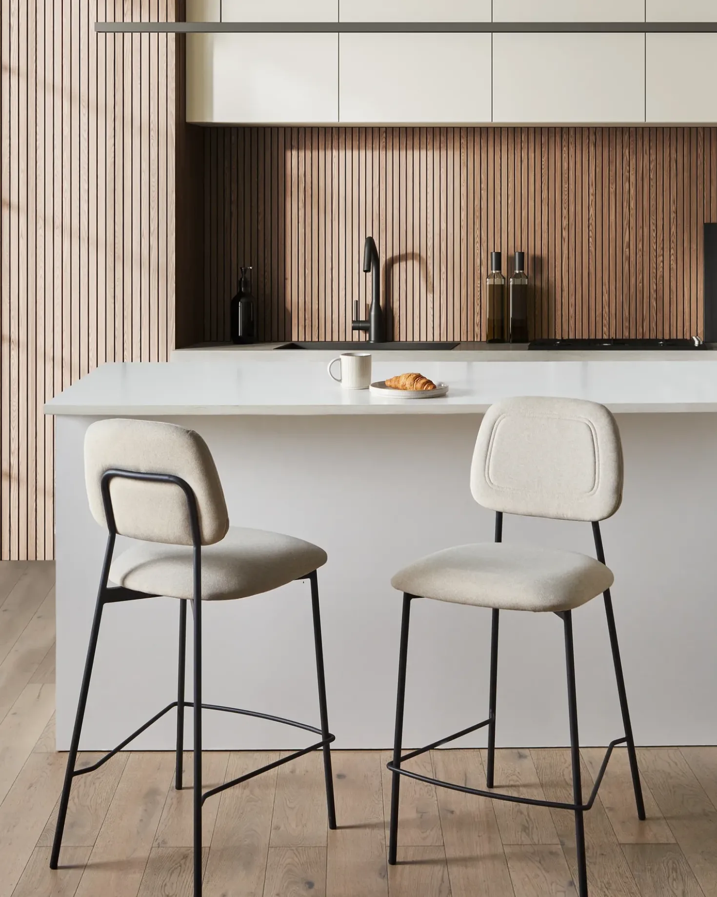 Set di 2 sedie alte DUETTE Velluto Beige chiaro