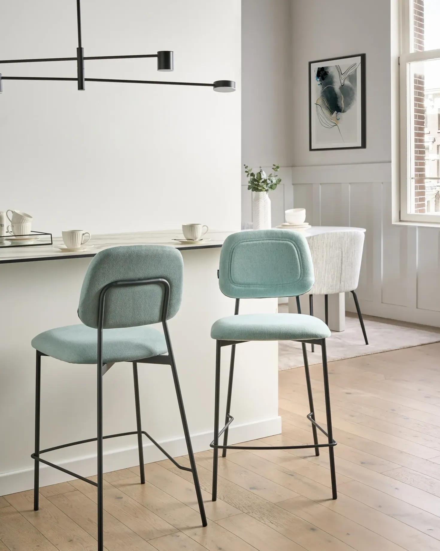 Set di 2 sedie alte DUETTE Tessuto Azzurro