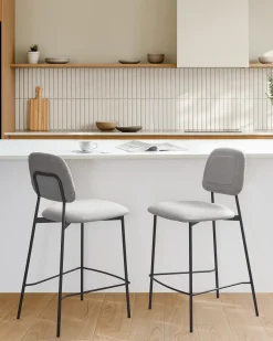 Set di 2 sedie alte DUETTE Lino sintetico Grigio chiaro