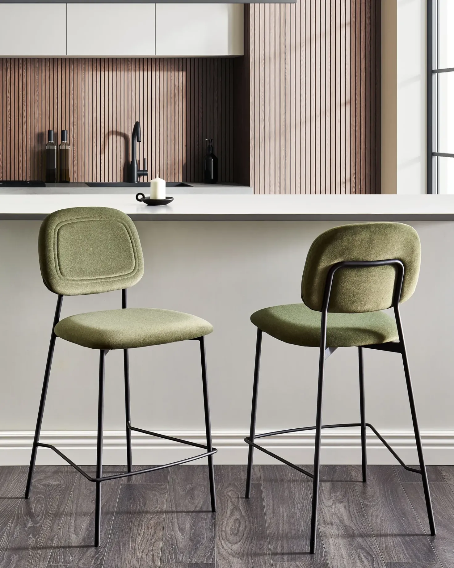 Set di 2 sedie alte DUETTE Velluto Verde oliva