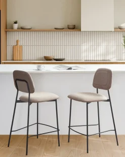 Set di 2 sedie alte DUETTE Lino sintetico Tortora