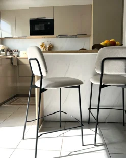 Set di 2 sedie alte DUETTE Lino sintetico Tortora