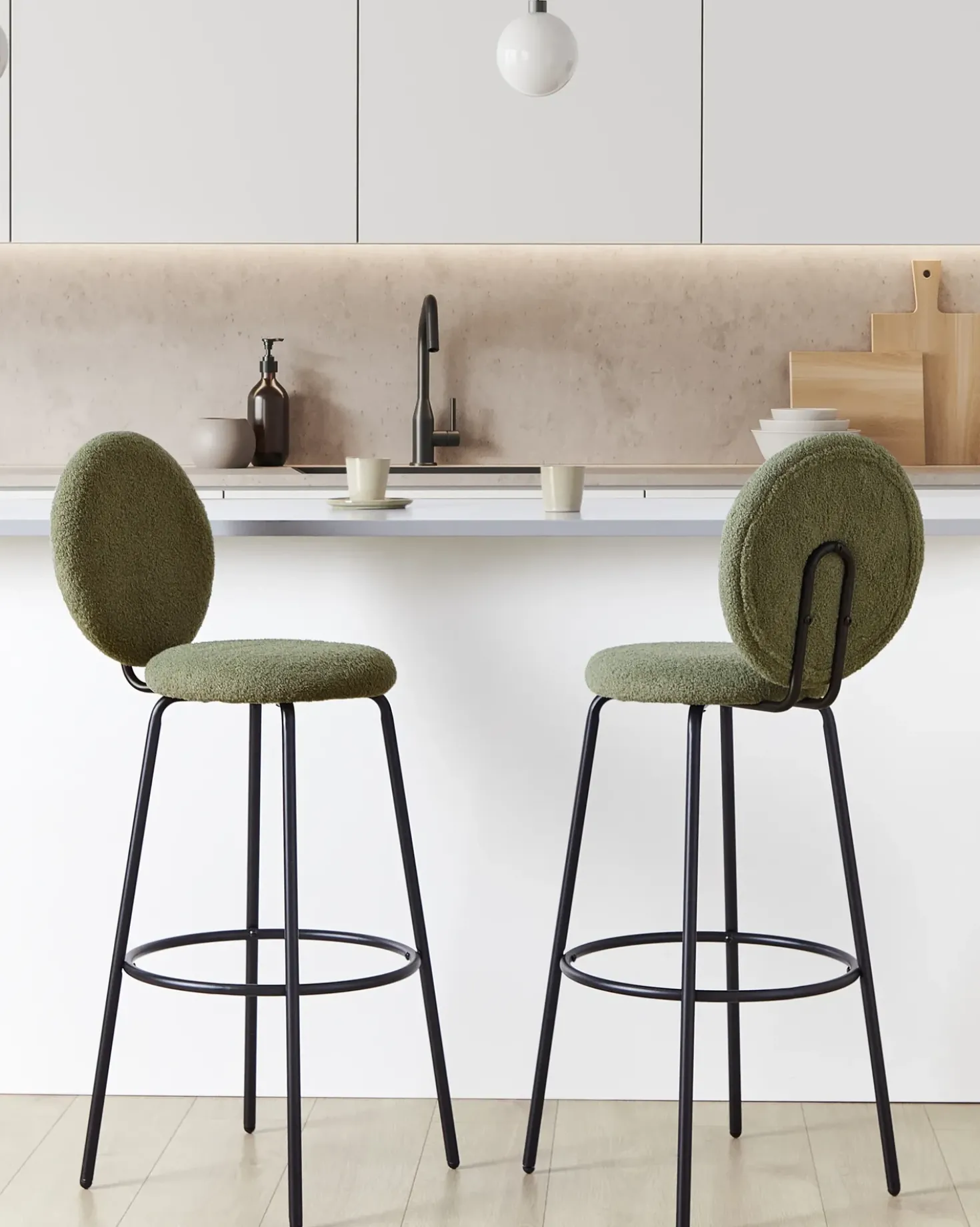 Set di 2 sedie alte EMERY Bouclé Verde scuro