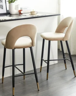 Set di 2 sedie alte FALTON Velluto Beige