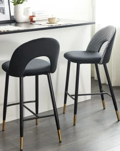Set di 2 sedie alte FALTON Velluto Nero/Bianco