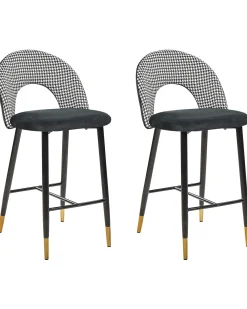 Set di 2 sedie alte FALTON Velluto Nero/Bianco