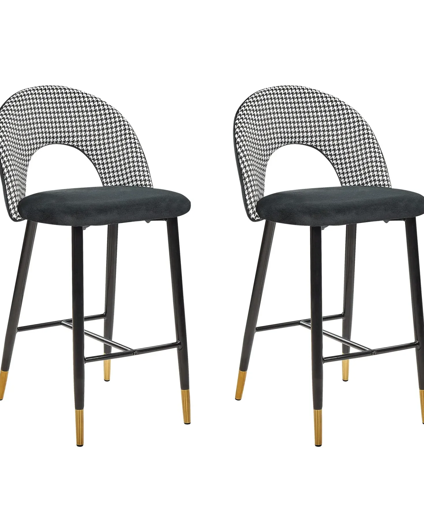 Set di 2 sedie alte FALTON Velluto Nero/Bianco