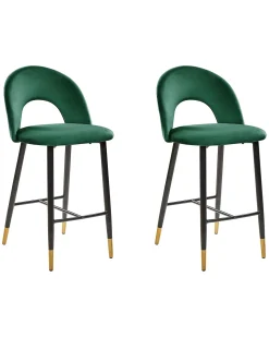 Set di 2 sedie alte FALTON Velluto Verde smeraldo