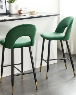 Set di 2 sedie alte FALTON Velluto Verde smeraldo