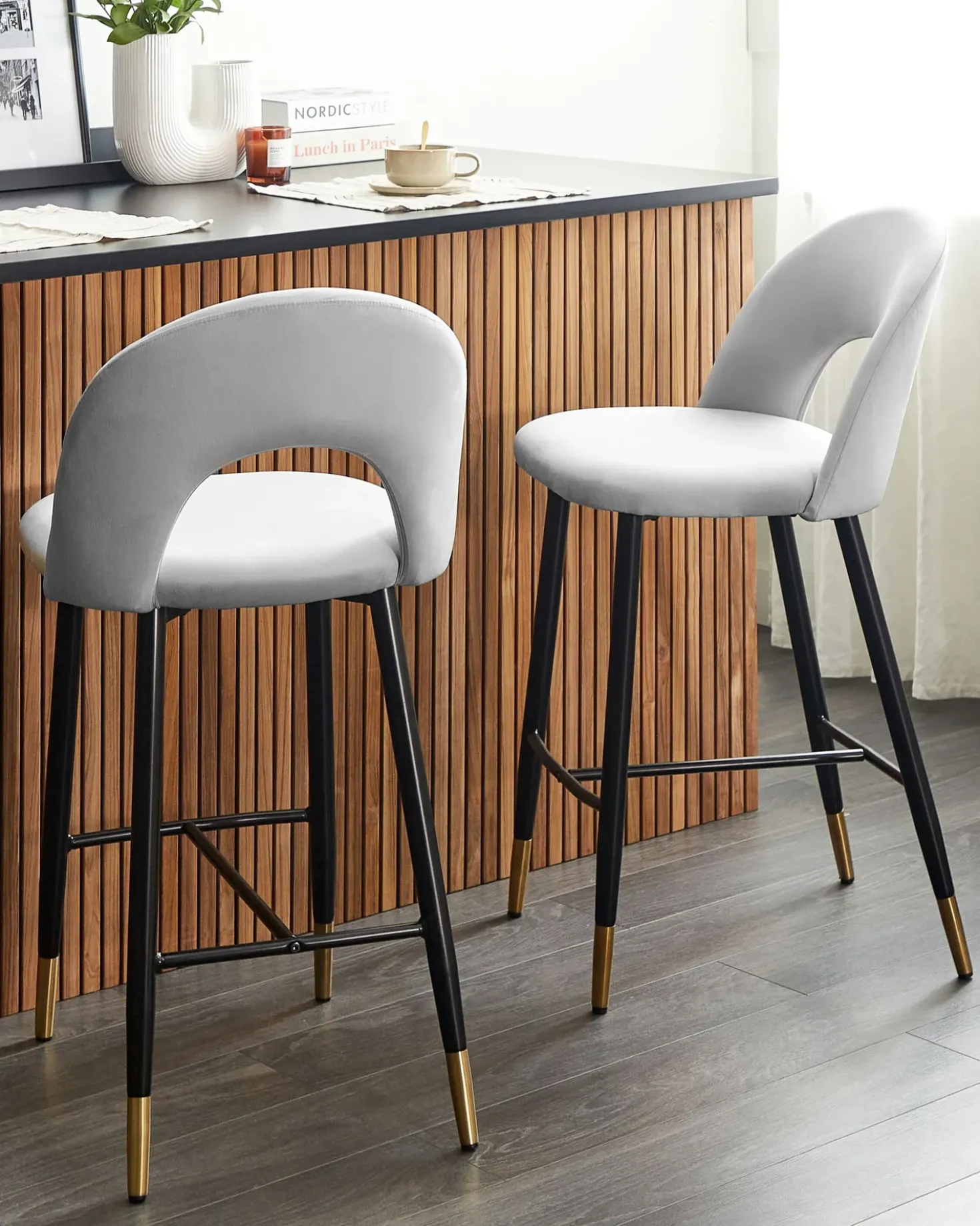 Set di 2 sedie alte FALTON Velluto Grigio