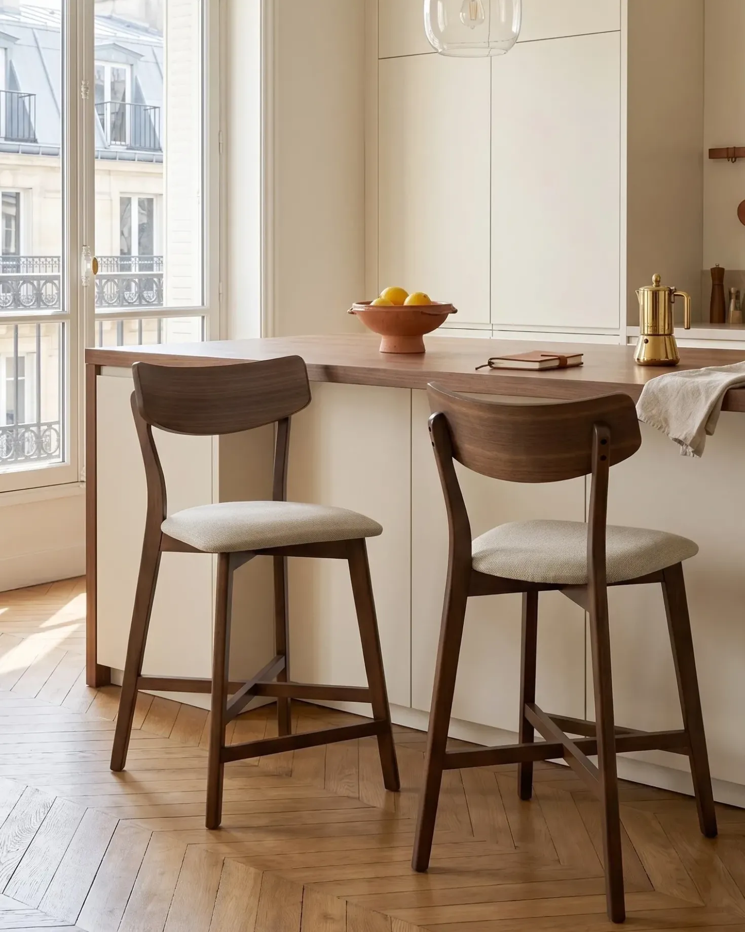 Set di 2 sedie alte HOPE Legno Marrone/Beige
