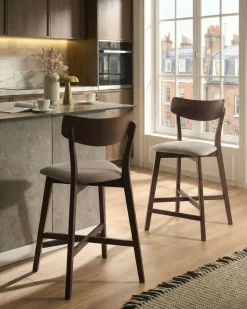 Set di 2 sedie alte HOPE Legno Marrone/Beige