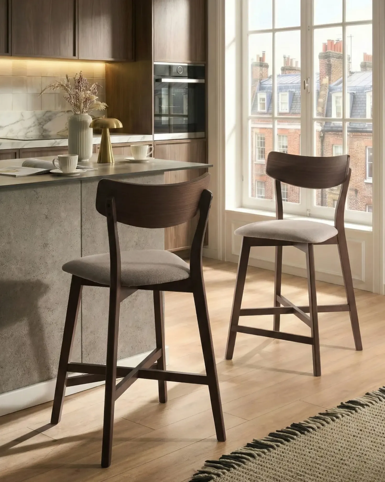 Set di 2 sedie alte HOPE Legno Marrone/Beige
