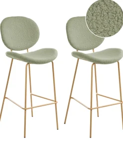 Set di 2 sedie alte LUANA Bouclé Verde chiaro