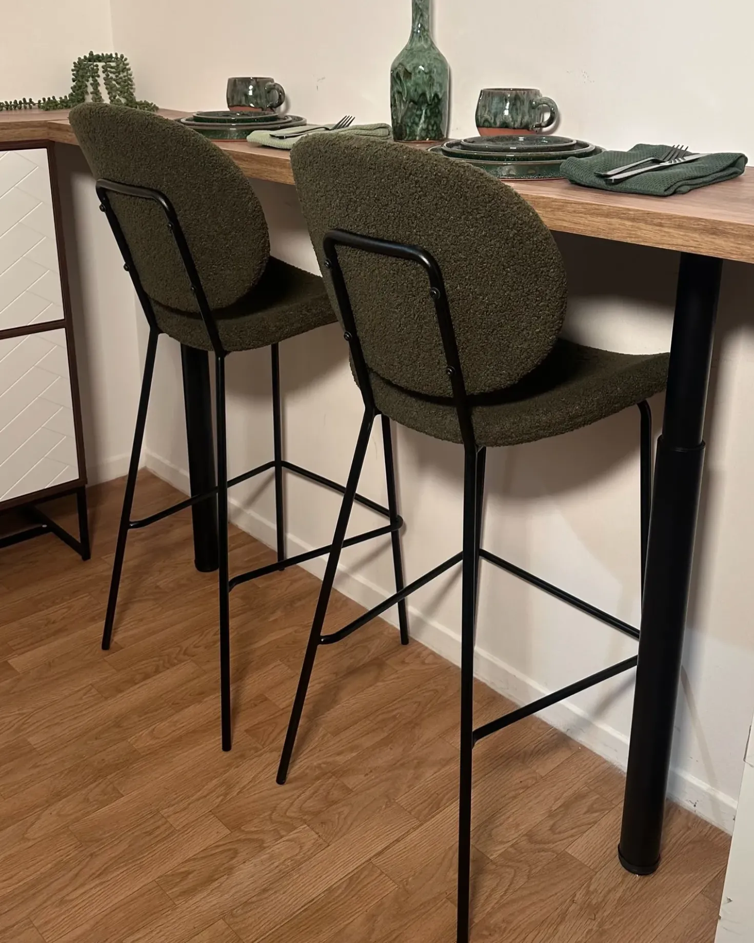Set di 2 sedie alte LUANA Bouclé Verde scuro