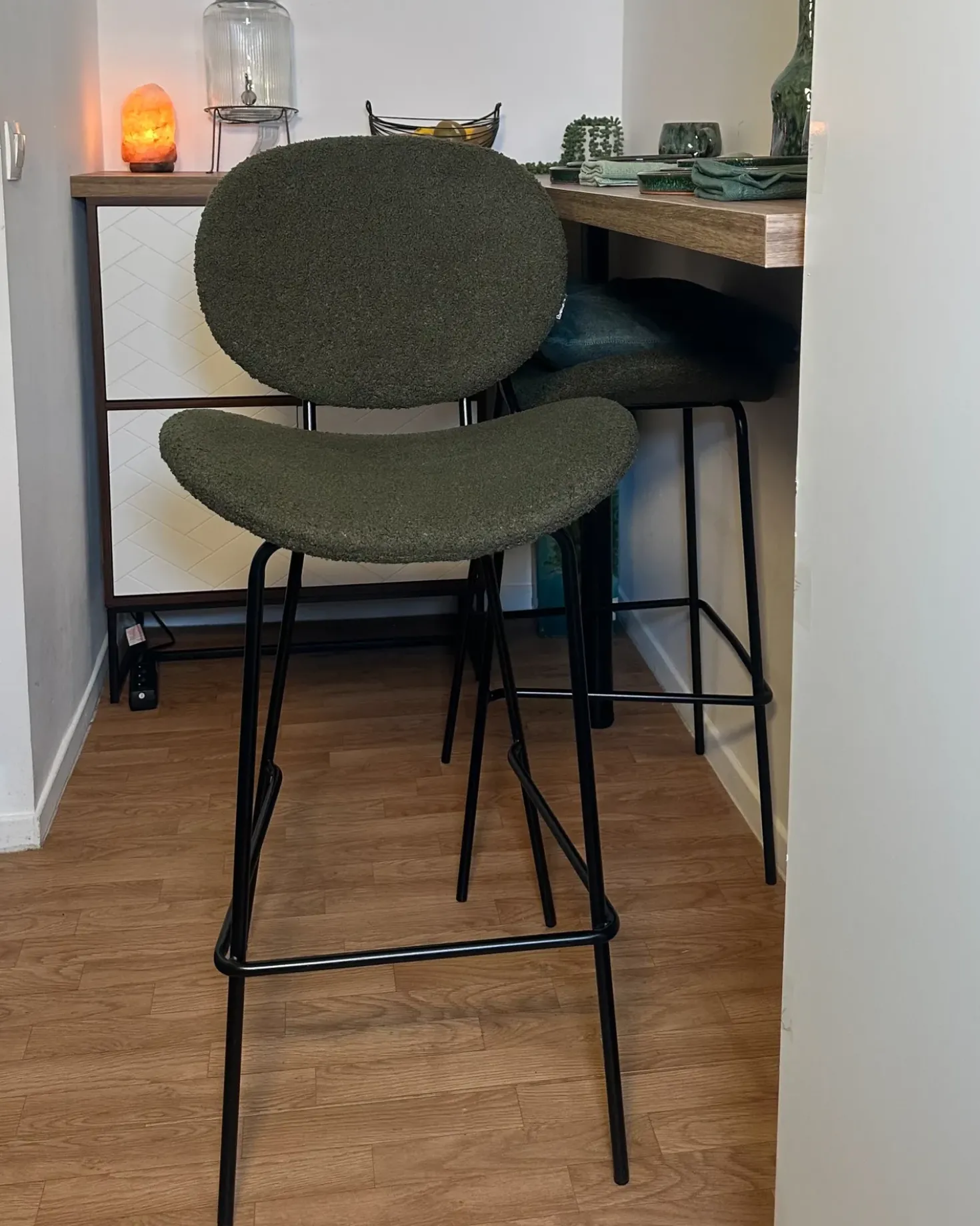 Set di 2 sedie alte LUANA Bouclé Verde scuro