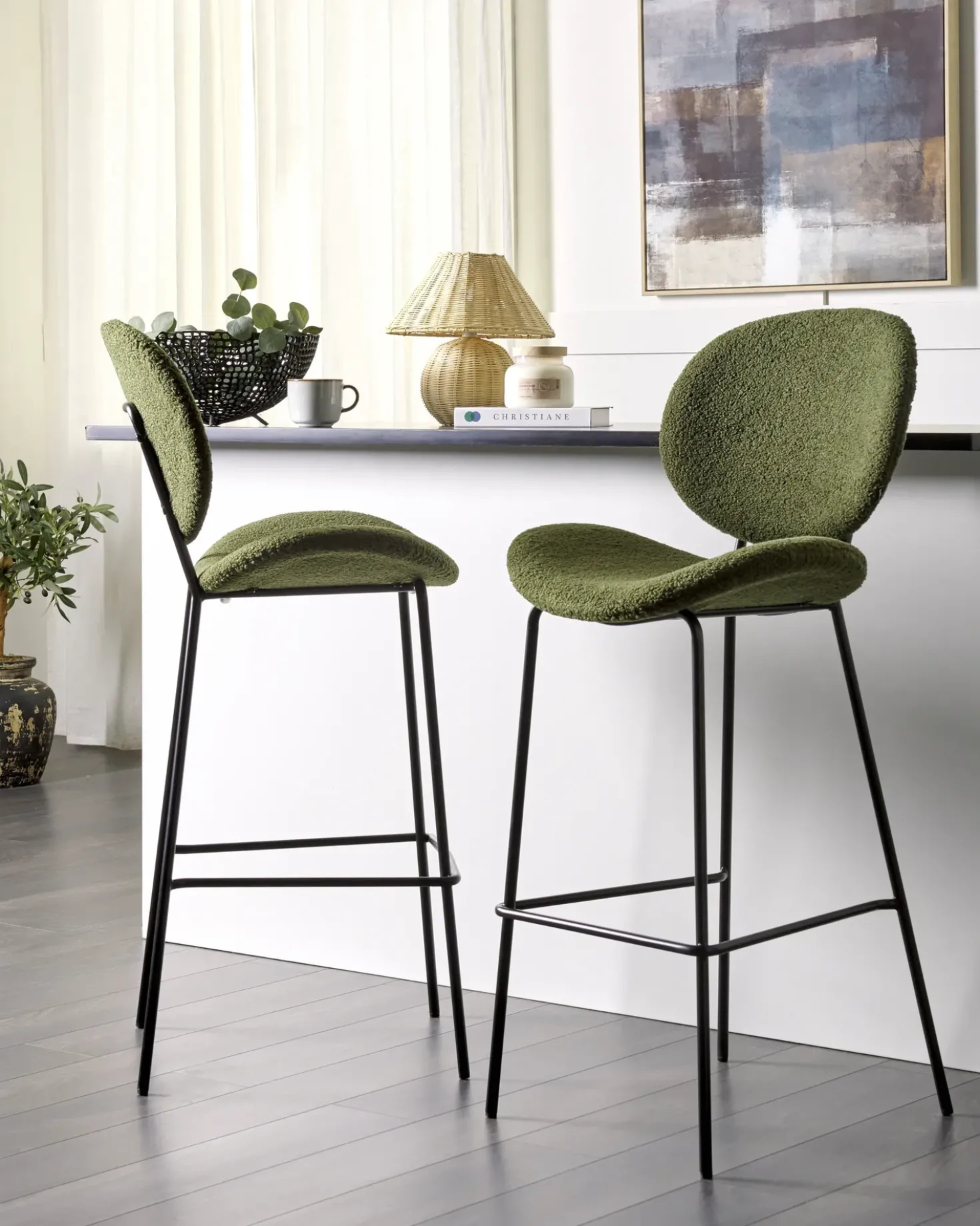 Set di 2 sedie alte LUANA Bouclé Verde scuro